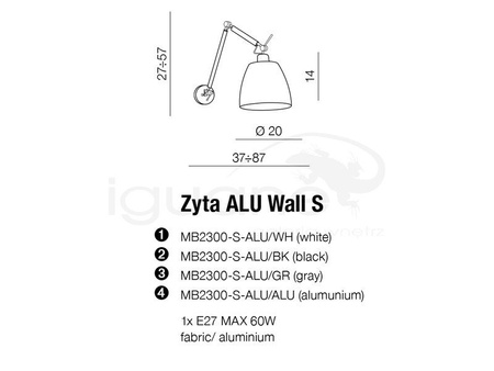 Lampa ZYTA ALU S ścienna czarny