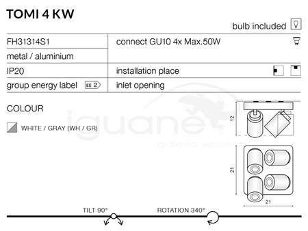 Lampa TOMI 4 KW plafon / kinkiet