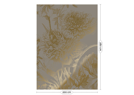 Mural Engraved Flowers Grey MW-149 złoty
