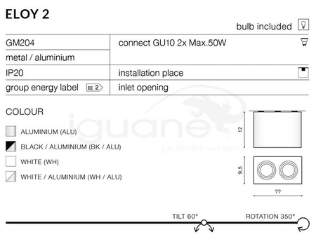 Lampa ELOY 2 plafon czarna-aluminium