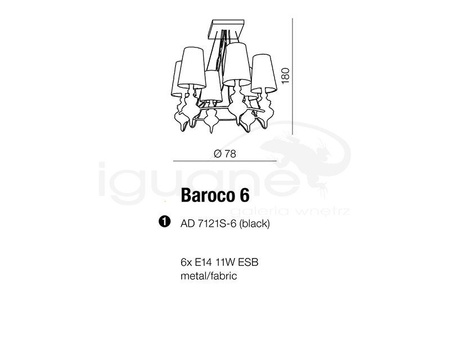 Lampa BAROCO 6 wisząca czarna