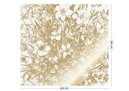 Mural Engraved Flowers Off White MW-132 złoty
