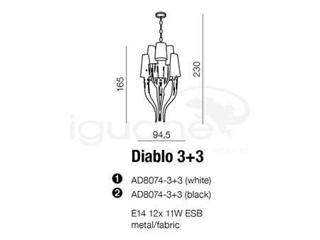 Lampa DIABLO 3+3 biała wisząca