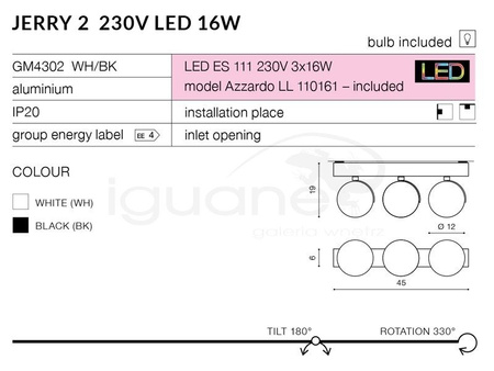 Lampa JERRY 3 230V biała