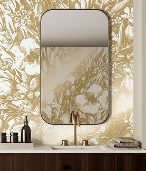 Mural Engraved Flowers Off White MW-133 złoty
