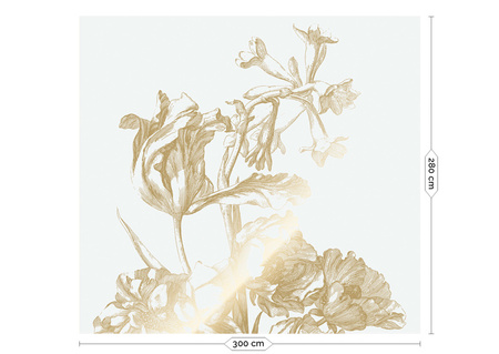 Mural Engraved Flowers Off White MW-123 złoty