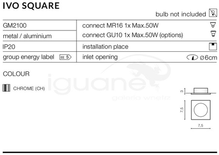 Lampa IVO SQUARE 1 chrom