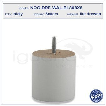 Noga drewniana okrągła biała 8 cm