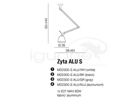 Lampa ZYTA ALU S wisząca czarny