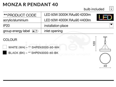 Lampa MONZA R 40 PENDANT 4000K biała