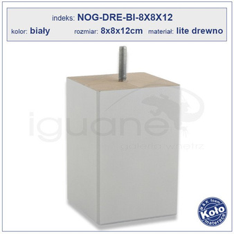 Noga drewniana kwadratowa biała 12 cm