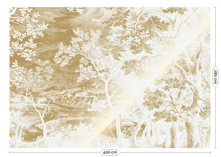 Mural Engraved Landscapes Off White MW-166 metallic gold