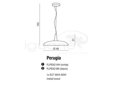 Lampa PERUGIA wisząca biała