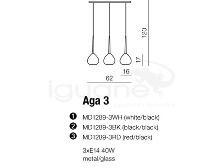 Lampa AGA-3 wisząca czerwona