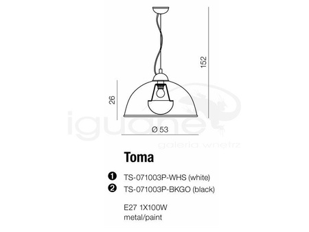 Lampa TOMA wisząca biała