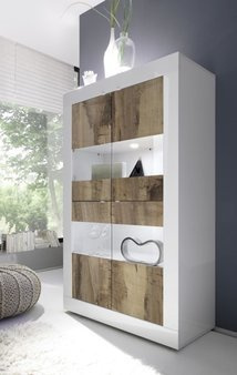 Witryna BASIC szeroka biała/dąb Pero