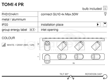 Lampa TOMI 4 PR plafon / kinkiet