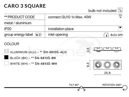Lampa CARO 3 SQUARE czarna