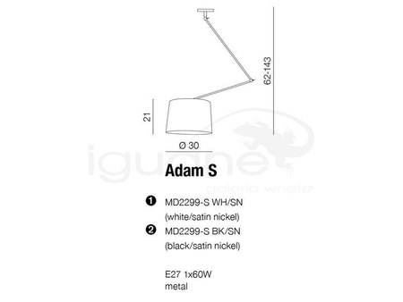 Lampa ADAM S wisząca biała