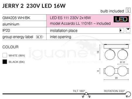 Lampa JERRY 2 230V czarna