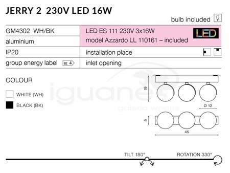 Lampa JERRY 3 230V czarna