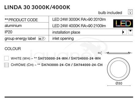 Lampa LINDA 30 3000K chrom