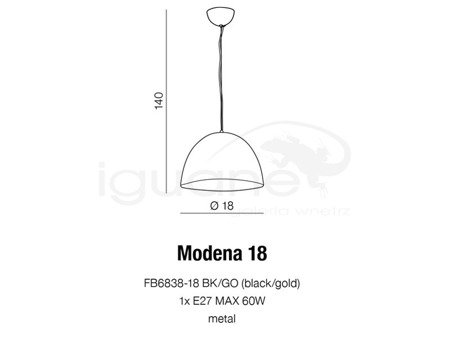 Lampa MODENA 18 wisząca czarna /  złota