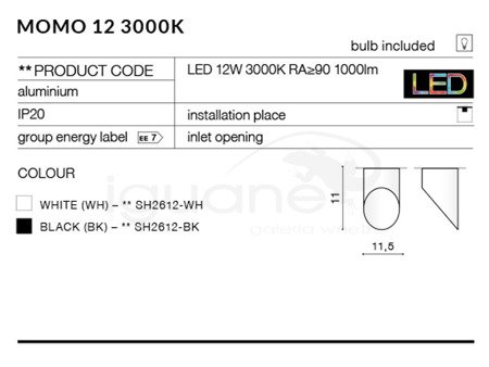 Lampa MOMO 12 3000K biała