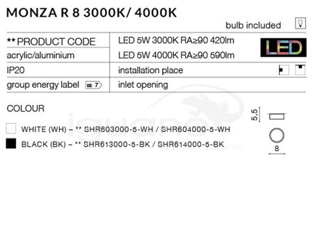 Lampa MONZA R 8 4000K biała