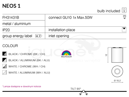 Lampa NEOS 1 czarna-aluminium