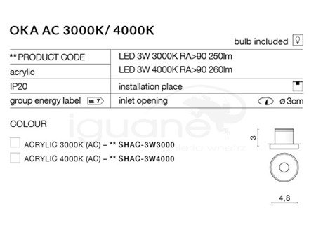 Lampa OKA AC 3W 3000K acrylic