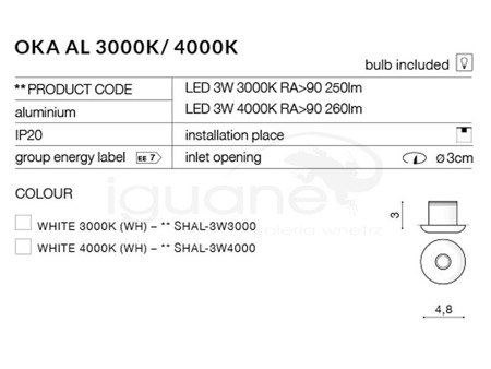 Lampa OKA AL 3W 4000K biała