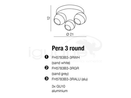 Lampa PERA 3 ROUND plafon szara