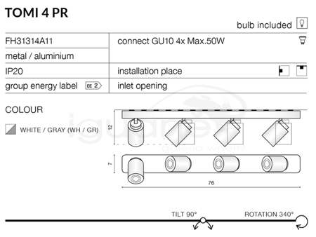 Lampa TOMI 4 PR plafon / kinkiet