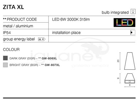 Lampa ZITA XL szara jasna