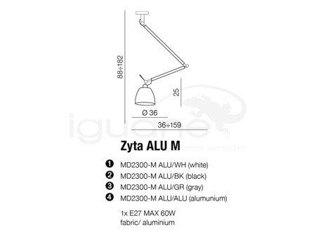 Lampa ZYTA ALU M wisząca biała