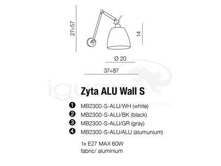 Lampa ZYTA ALU S ścienna szary