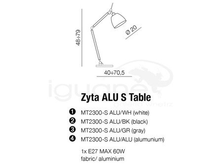 Lampa ZYTA ALU S stołowa biała