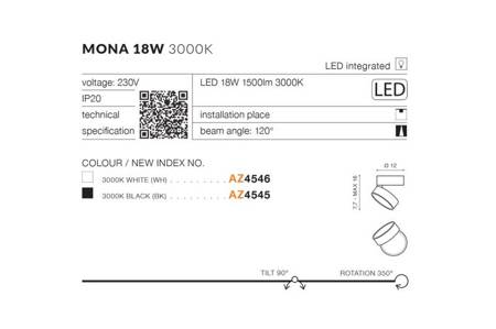 Lampa natynkowa Mona 18W 3000K AZ4546 biała