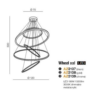 Lampa wisząca Wheel XXL AZ3417 ściemnialna chrom