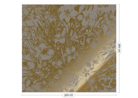 Mural Engraved Flowers Grey MW-141 złoty