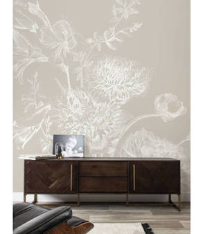 Mural Engraved Flowers Grey  WP-758