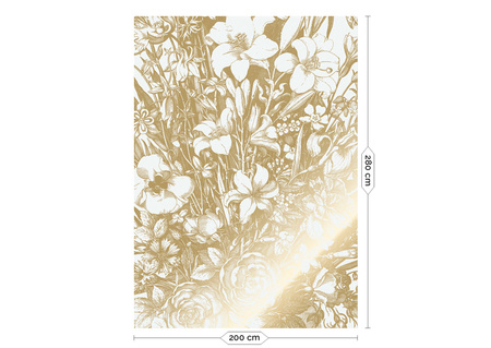 Mural Engraved Flowers Off White MW-131 złoty