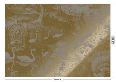 Mural Engraved Landscapes Grey MW-112 metallic gold