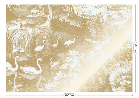 Mural Engraved Landscapes Off White MW-103 metallic gold